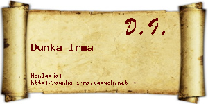 Dunka Irma névjegykártya